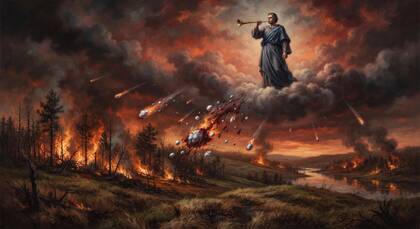 The First Trumpet, Hail and Fire Mixed with Blood