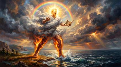 The Mighty Angel Descends onto Sea and Land